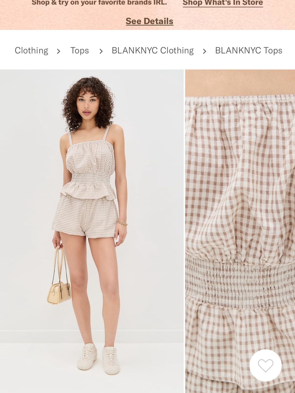 Blank NYC Beige Gingham Peplum Tank Top and Beach shorts